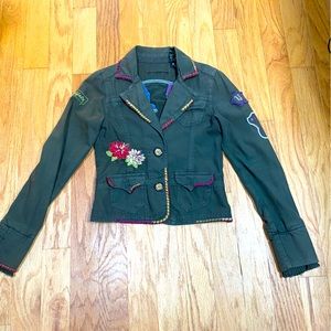 Embroidered distressed army green jacket by Ink